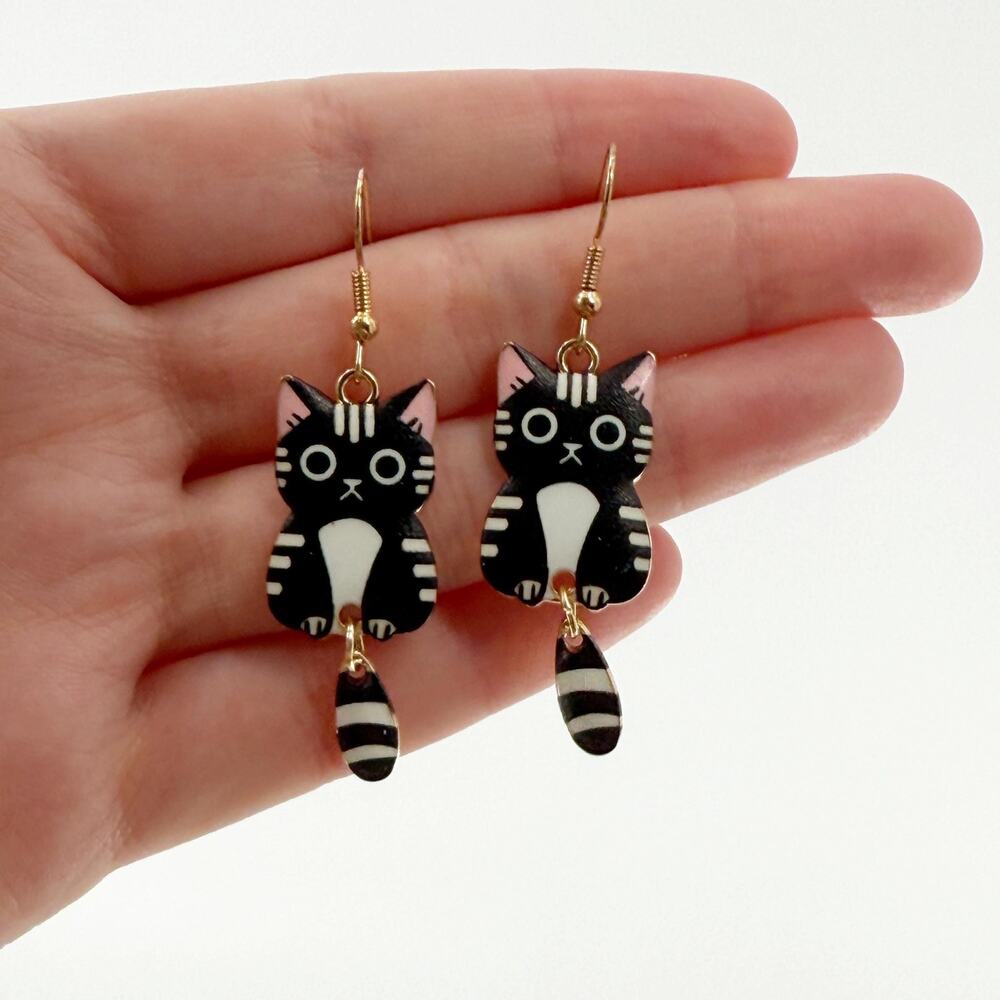 Tuxedo Earrings For Cat Mom, Cute Gray Cat Earrings For Cat Lady